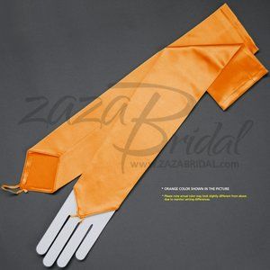 Shiny Stretch Satin Fingerless Gloves Opera Length 16BL - Orange